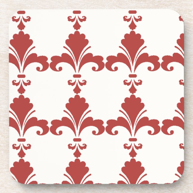 Retro Red Fleur-De-Lis Pattern Coaster (Front)