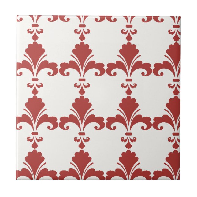 Retro Red Fleur-De-Lis Pattern Tile (Front)