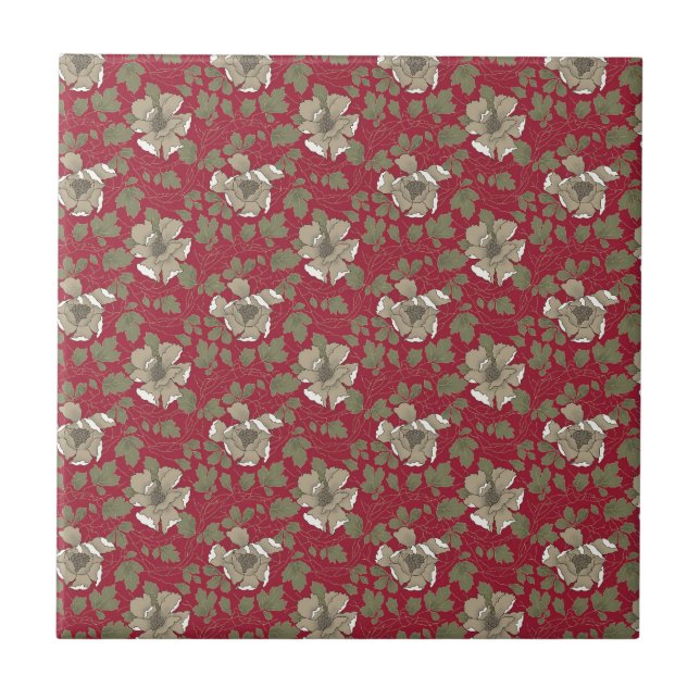 Retro Red Floral Tile (Front)