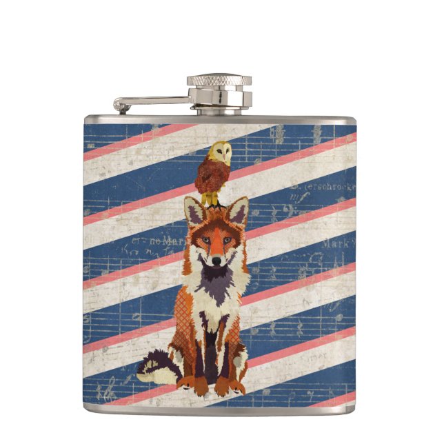 Retro Red Fox & Owl Flask (Front)
