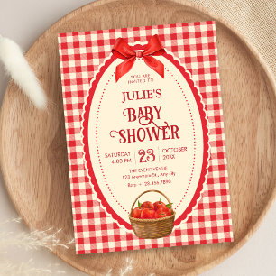 Retro red gingham picnic baby shower invitation