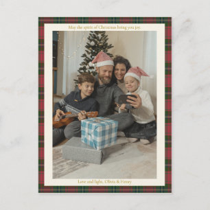 Retro Red Gingham Plaid Custom Photo Christmas Holiday Postcard