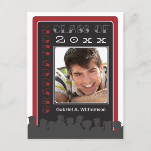 Retro Red Graduation Announcement Postcard