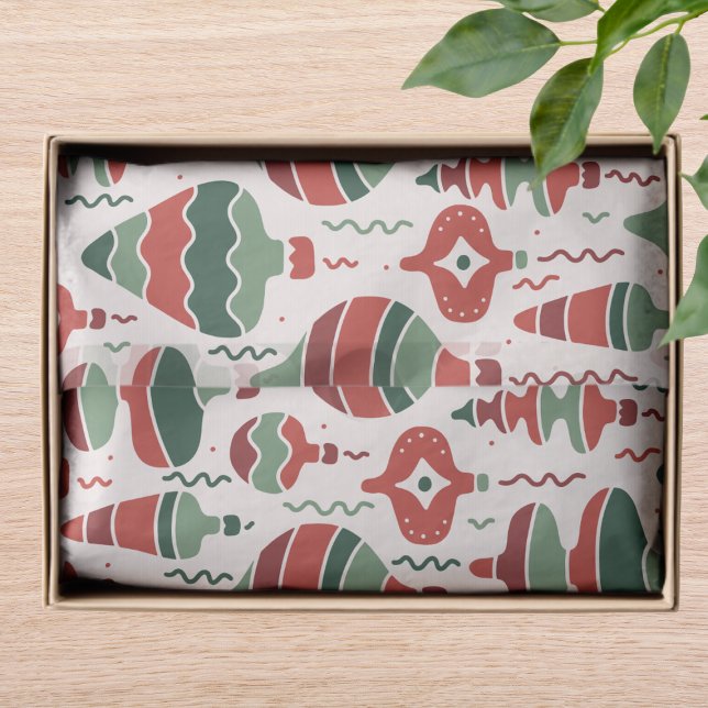 Retro Red Green Christmas Bauble Decorations Tissue Paper (Creator Uploaded)