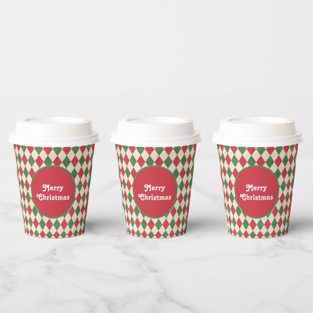 Retro Red Green Harlequin Holiday Paper Cups (Multi)