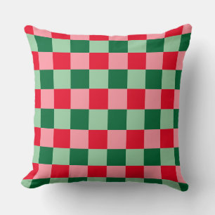 Retro Red Green Pink Tartan Plaid Christmas Cushion