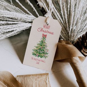 Retro Red Green Quirky Colorful Christmas Bow Tree Gift Tags