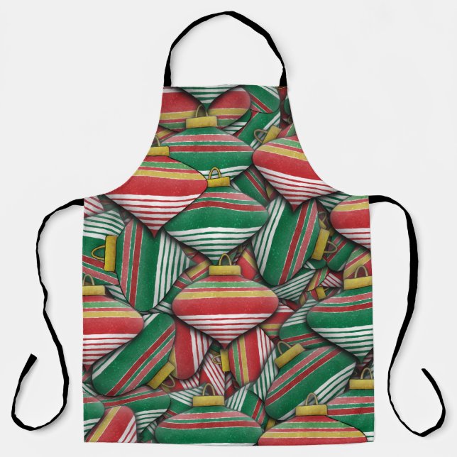 Retro Red Green Striped Ornament Pattern Design Apron (Front)