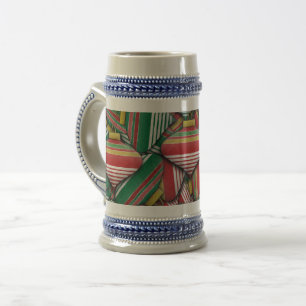 Retro Red Green Striped Ornament Pattern Design Beer Stein