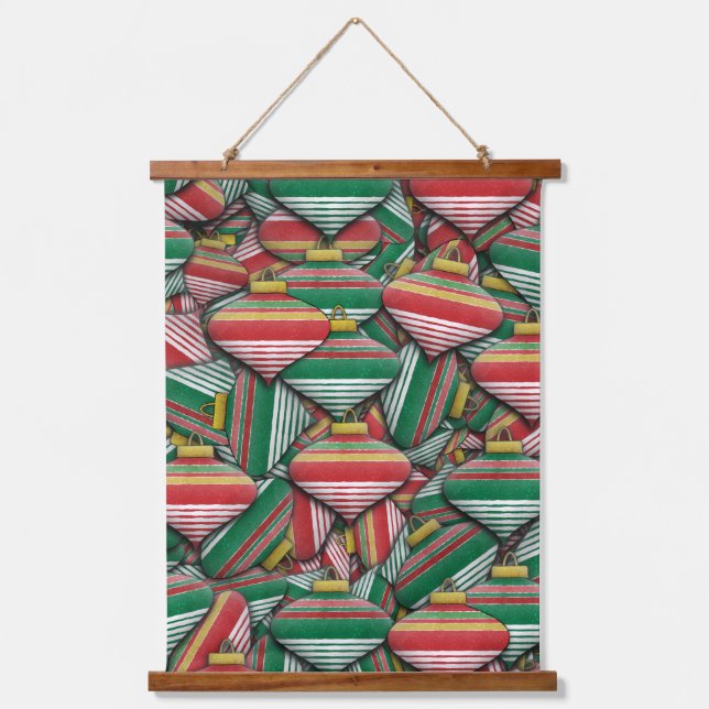 Retro Red Green Striped Ornament Pattern Design Hanging Tapestry (Front)