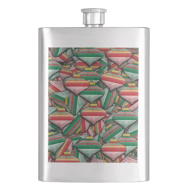 Retro Red Green Striped Ornament Pattern Design Hip Flask (Front)