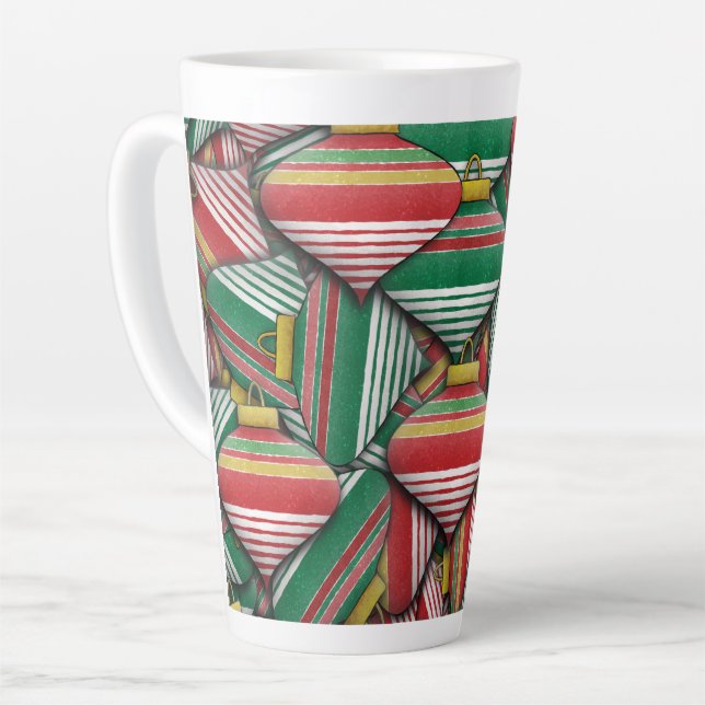 Retro Red Green Striped Ornament Pattern Design Latte Mug (Left Angle)