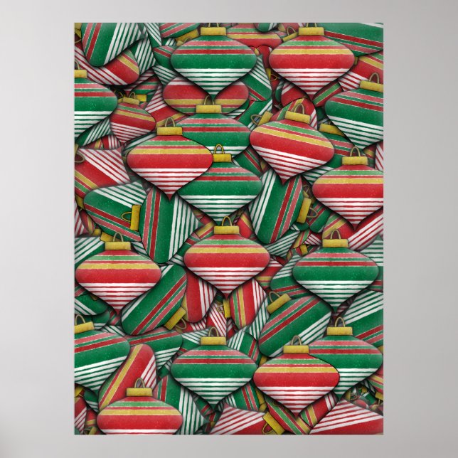 Retro Red Green Striped Ornament Pattern Design Poster (Front)