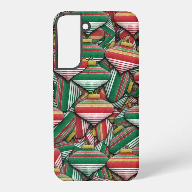 Retro Red Green Striped Ornament Pattern Design Samsung Galaxy S22+ Case (Back)