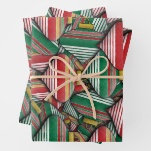 Retro Red Green Striped Ornament Pattern Design Wrapping Paper Sheet