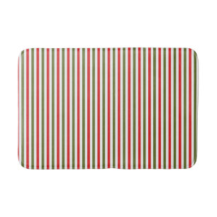 Retro Red Green White Christmas Stripe Pattern Bath Mat