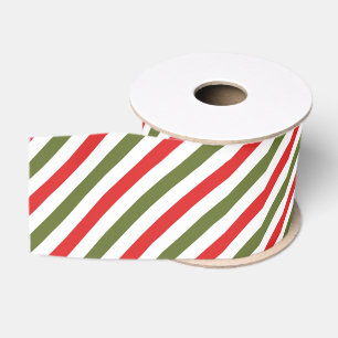Retro Red Green White Christmas Stripe Pattern Grosgrain Ribbon