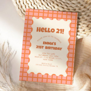 Retro Red  Groovy Chequered Pattern Birthday Party Invitation