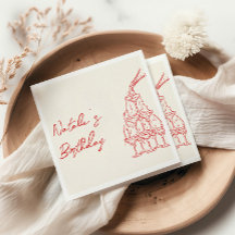 Retro Red Hand Drawn Champagne Tower Birthday