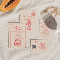 Retro Red Hand Drawn Written Cute Quirky Wedding