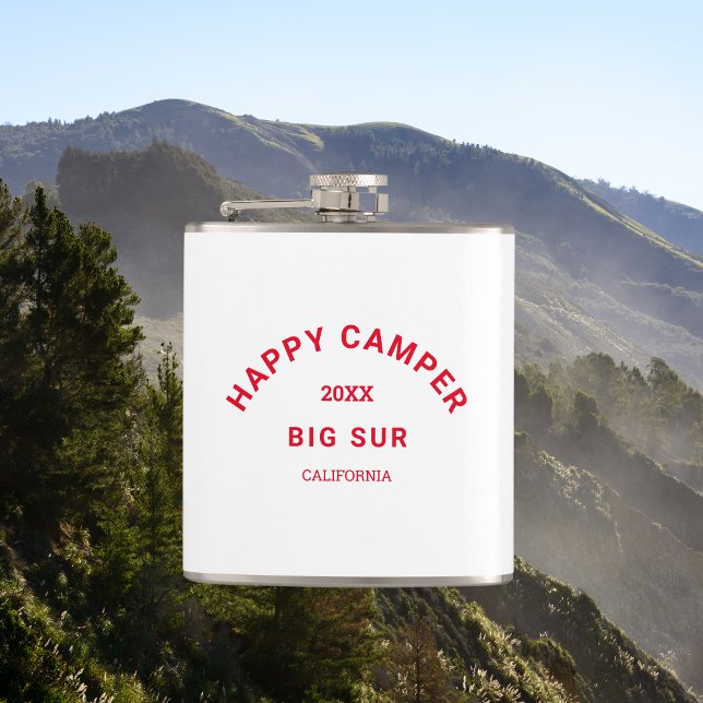Retro Red Happy Campers Crest Camp Weekend  Hip Flask (Creator Uploaded)