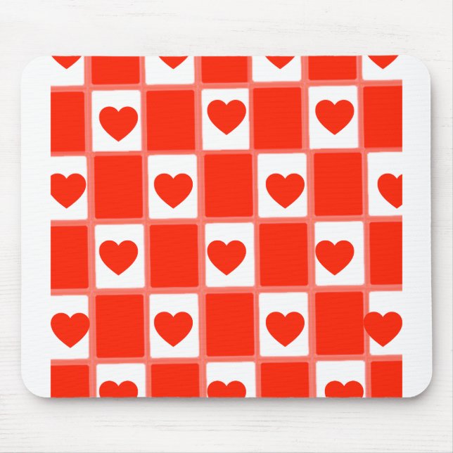 Retro Red Heart Chequerboard Pattern: AesClipboard Mouse Pad (Front)