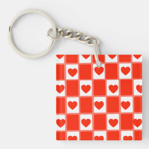 Retro Red Heart Chequerboard Pattern: Balloon Key Ring