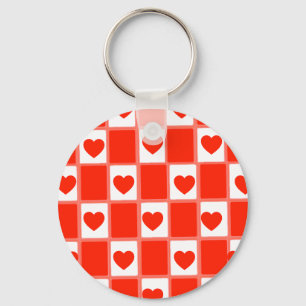 Retro Red Heart Chequerboard Pattern: Balloon Key Ring