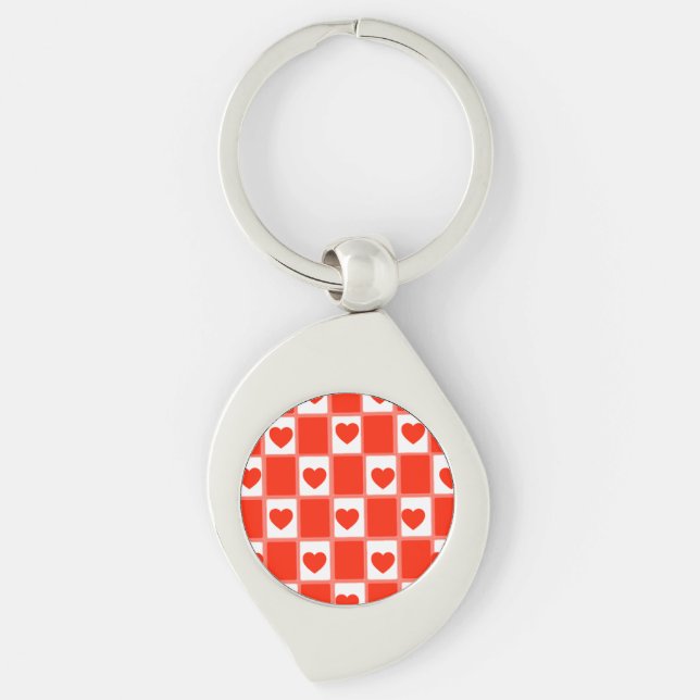 Retro Red Heart Chequerboard Pattern: Balloon Key Ring (Front)