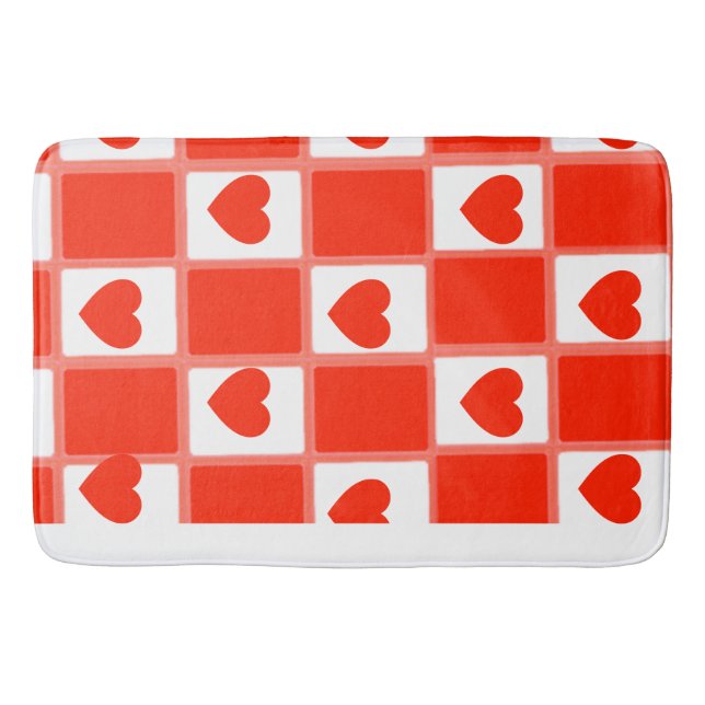 Retro Red Heart Chequerboard Pattern Bath Mat (Front)