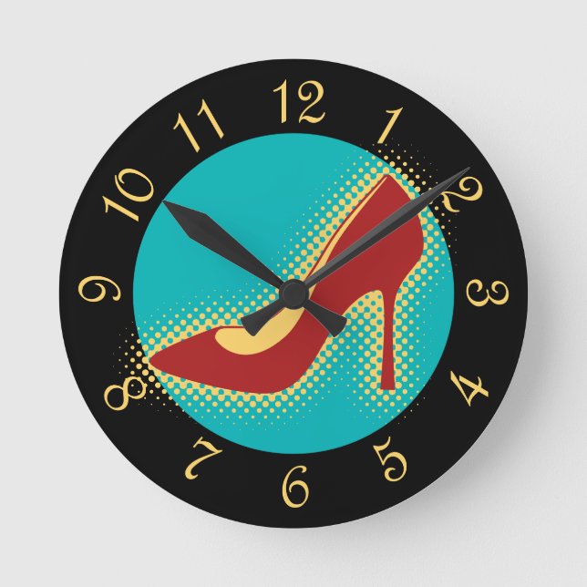 Retro Red High Heel Shoe Round Clock (Front)