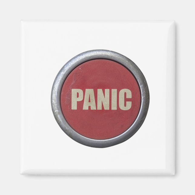 Retro Red Industrial Panic Button Magnet (Front)
