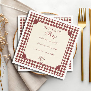 Retro Red & Ivory Our Love Story Old Money Wedding Napkin