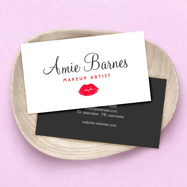 Retro Red Kissing Lips Makeup Artist Beauty Salon Business Card (Creator Uploaded)