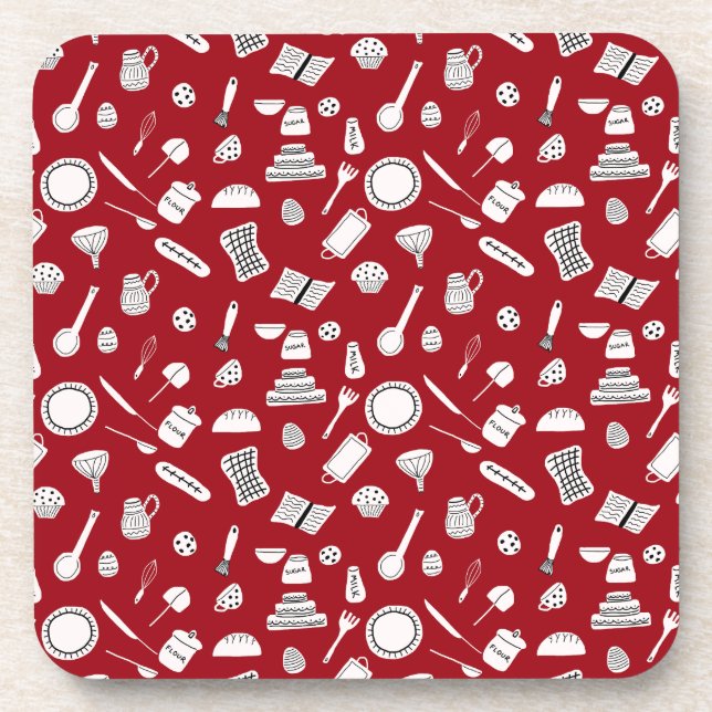 Retro Red Kitchen Coaster (Front)