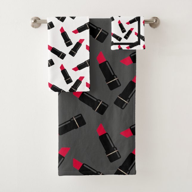 Retro, red lipstick bath towel set (Insitu)