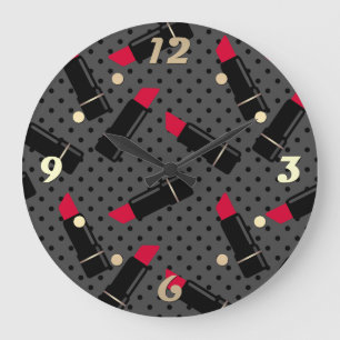 Retro, red lipstick large clock