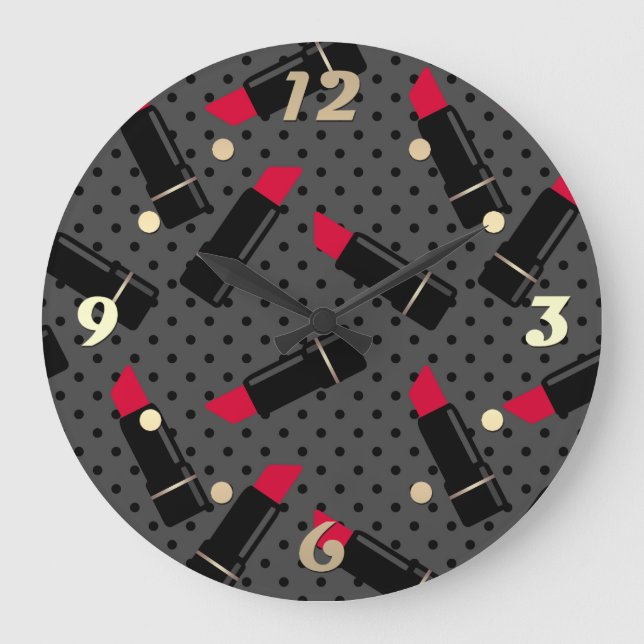 Retro, red lipstick large clock (Front)