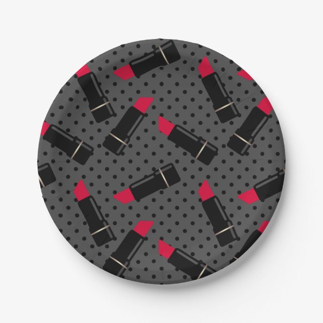 Retro, red lipstick paper plate (Front)