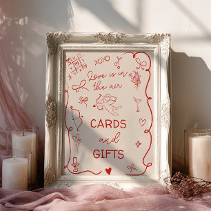 Retro Red Love in the air Bridal Cards gifts Sign