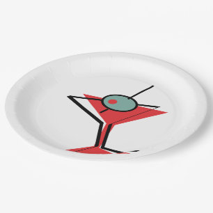 Retro Red Martini Paper Plate