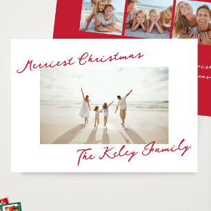retro red merry christmas collage photo holiday card