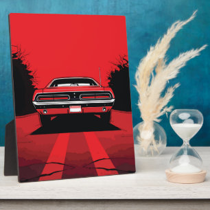 Retro Red Muscle Car Rear Pop Art Illustration Plaque