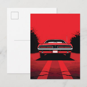 Retro Red Muscle Car Rear Pop Art Illustration Postcard