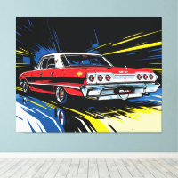 Retro Red Muscle Car Side Pop Art Illustration