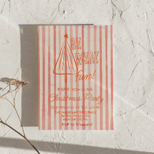 Retro Red Oh What Fun Christmas Drawn Tree Party Invitation