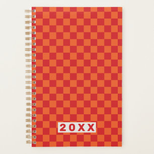 Retro Red Orange Checkerboard 2026 Name Planner