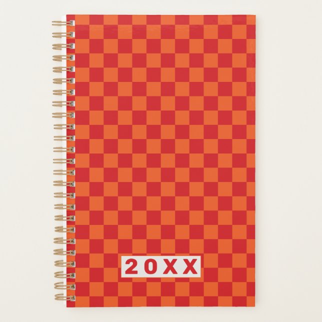 Retro Red Orange Chequerboard Planner (Front)