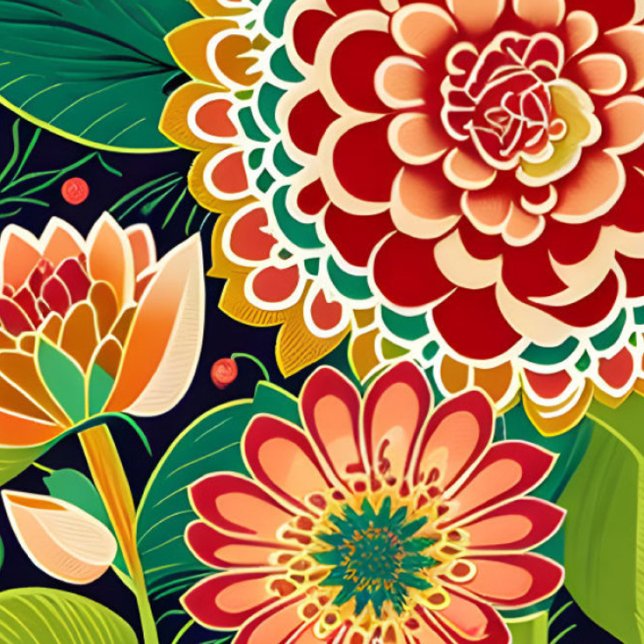 Retro Red, Orange, Green Floral, Boho, Hippie Tapestry (Creator Uploaded)