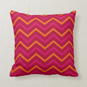 Retro Red Orange Hot Pink Chevron Zig Zag Pattern Cushion